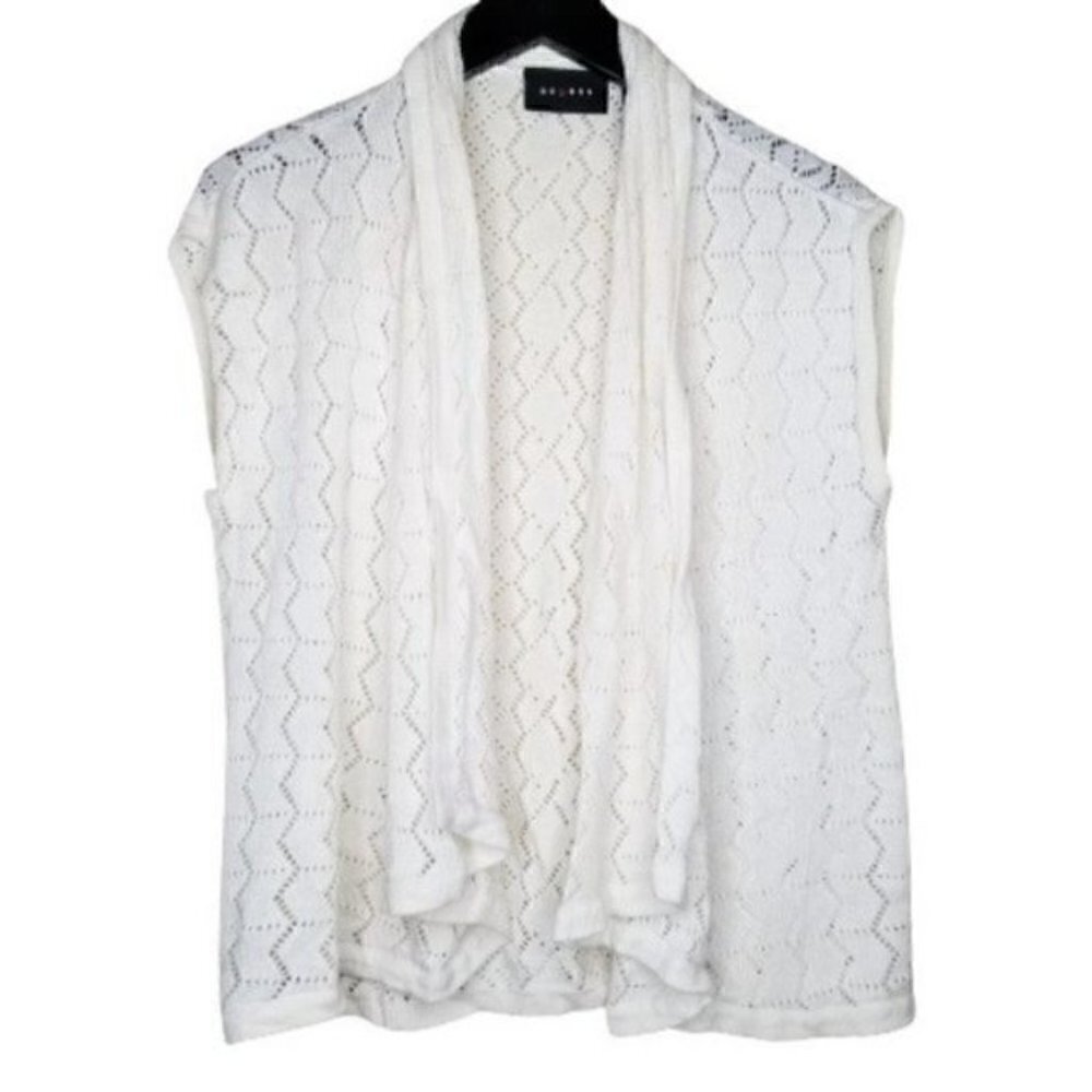 4/$25 Axcess Off White Knitted Crochet Open Front Cardigan